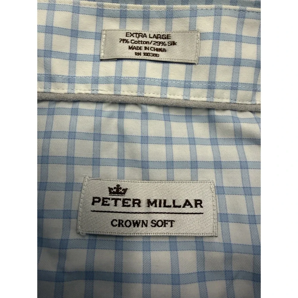 Peter Millar Crown Soft Shirt XL Extra Large Mens Cotton Silk Plaid Check Button